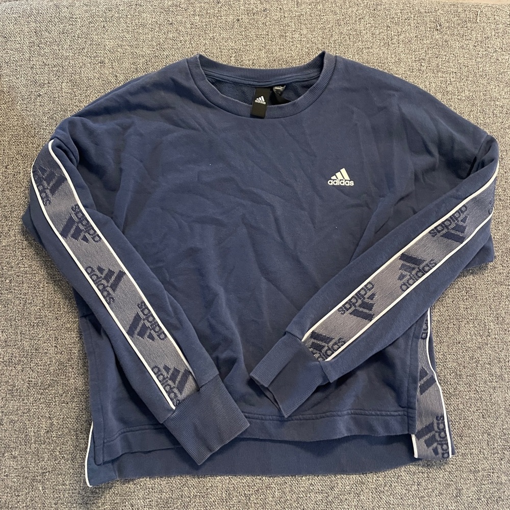 Adidas Dark Blue Crewneck with Logo Accents
